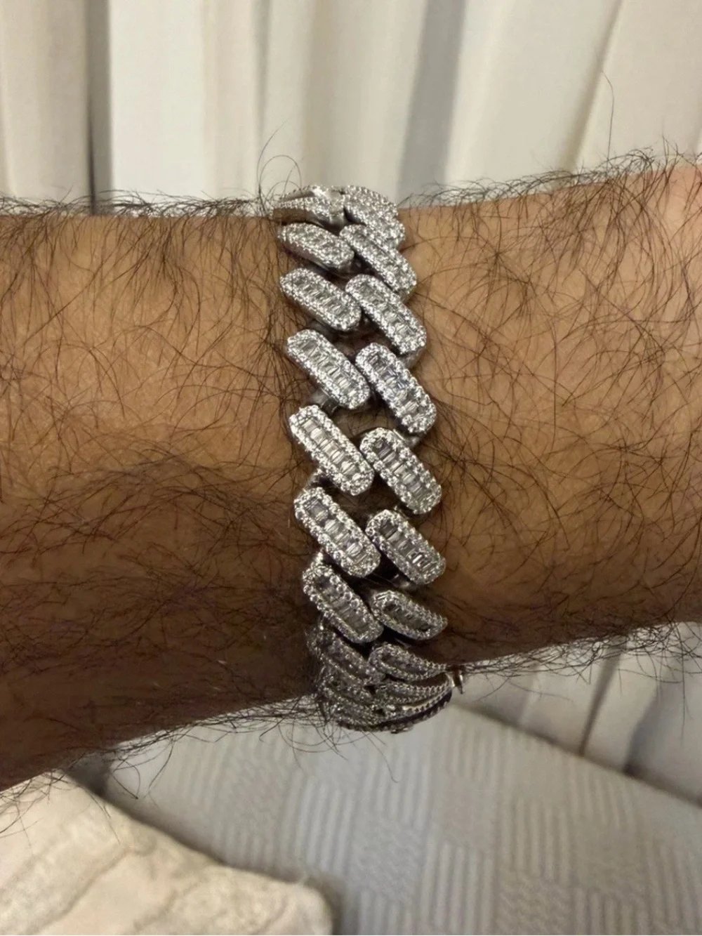 Men's 925 Sterling Silver Baguette Cuban Link Bracelet Iced Out CZ 15.4mm 8